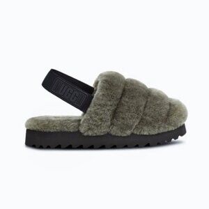 Ugg Super Fluff Slipper Slip On Sling Back Burnt Olive 9